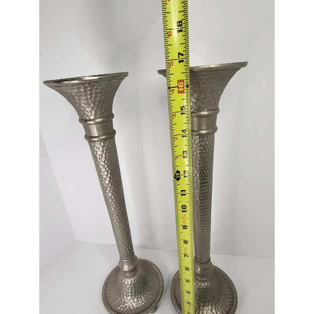 Southern Living at HOME Hammered Metal Candlestick Holders Set of 2 Silver 16.5